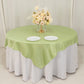 72"x72" Sage Green Lamour Satin Table Overlay, Square Tablecloth Topper
