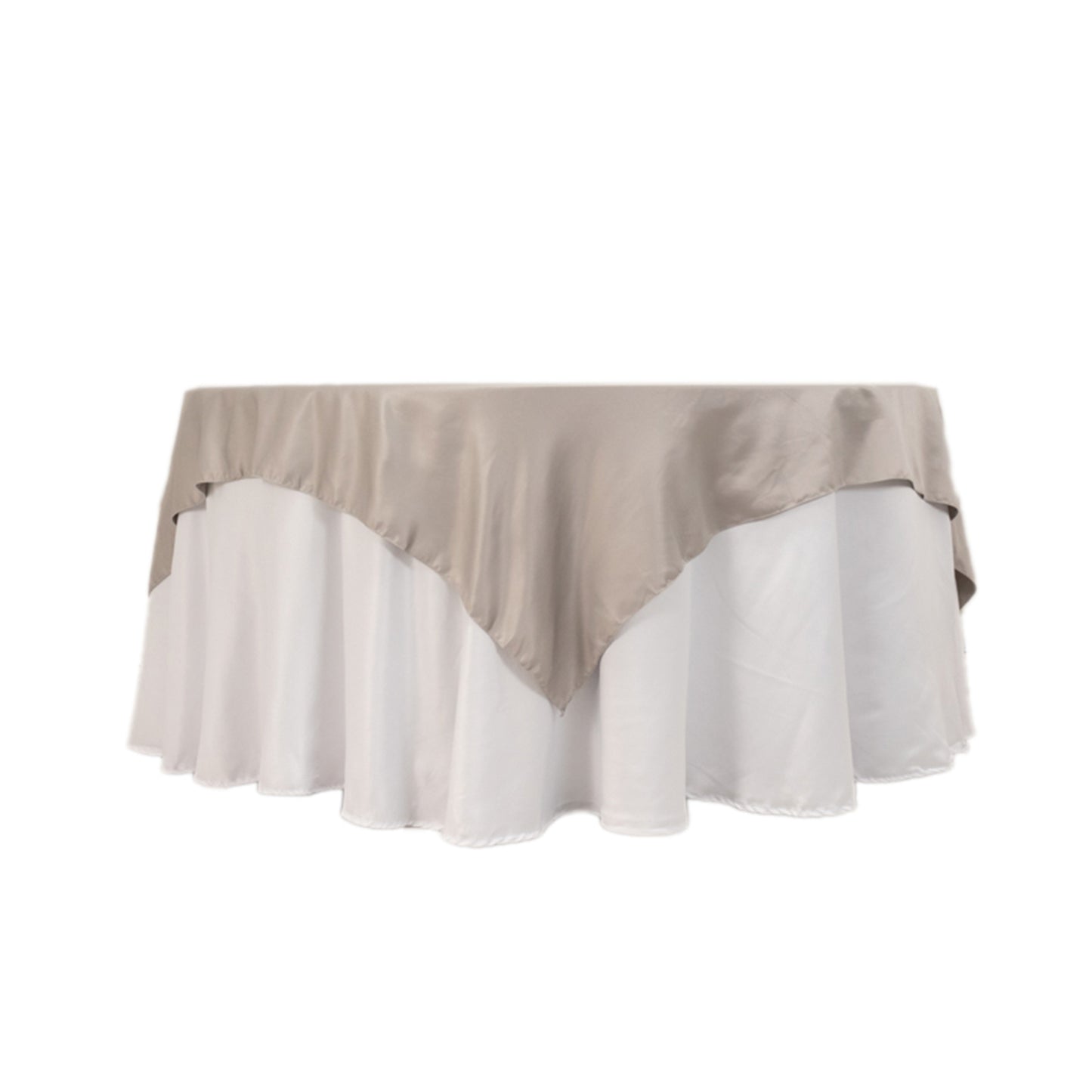 72"x72" Silver Lamour Satin Table Overlay, Square Tablecloth Topper