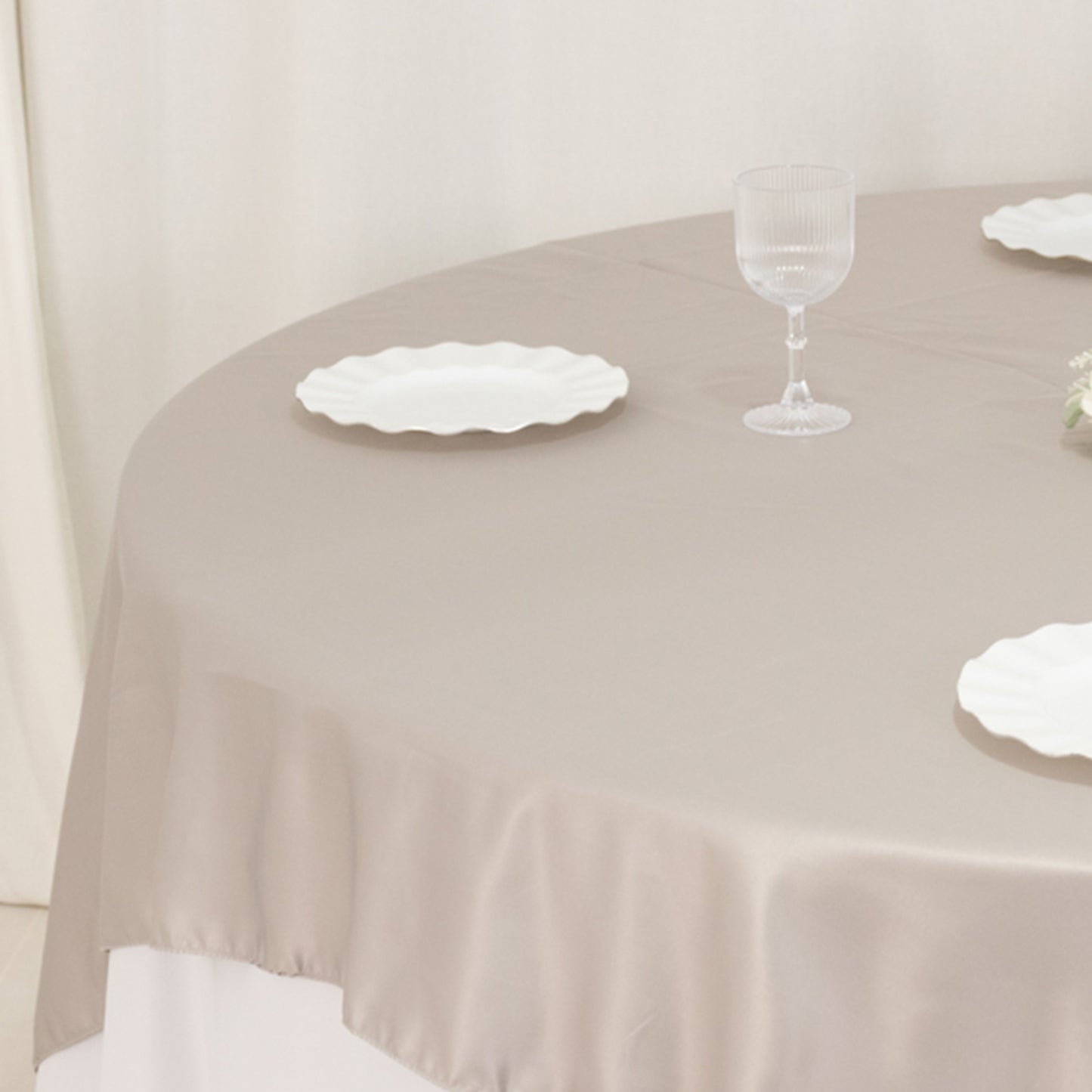 72"x72" Silver Lamour Satin Table Overlay, Square Tablecloth Topper