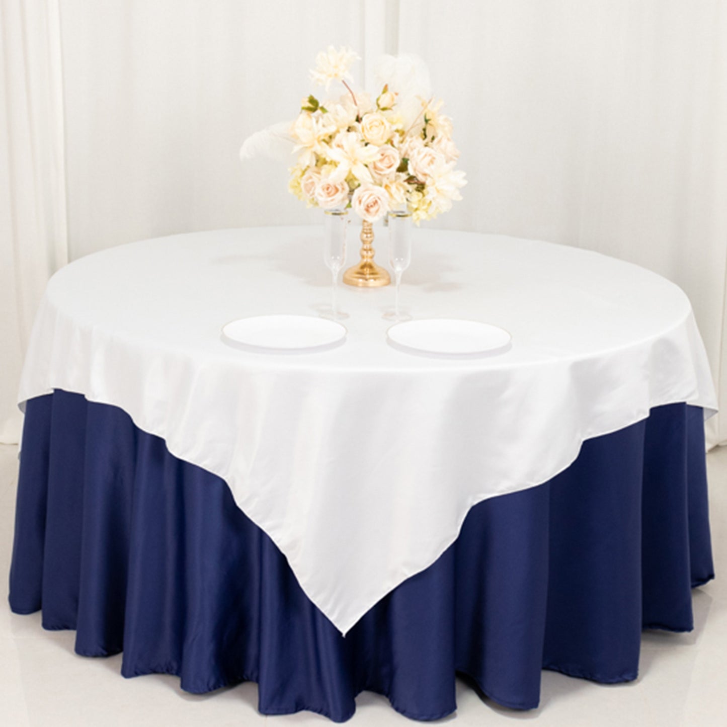 72"x72" White Lamour Satin Table Overlay, Square Tablecloth Topper
