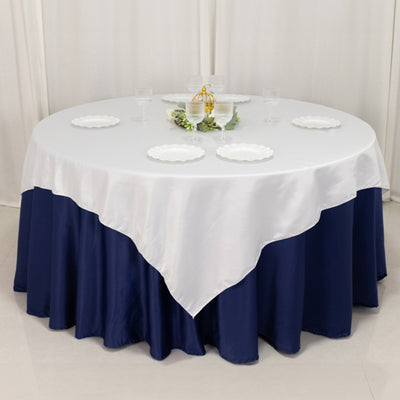 Sophisticated Charm with White Lamour Satin Table Overlay