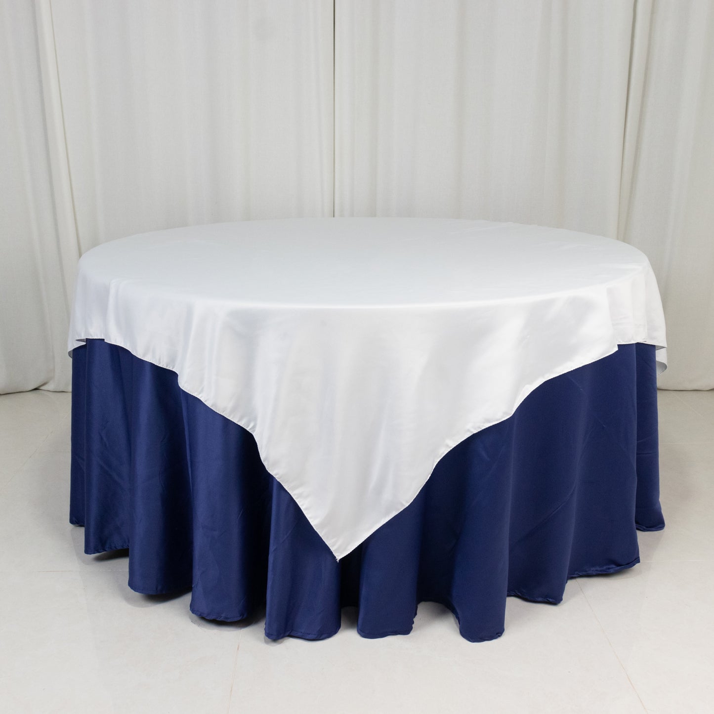 72"x72" White Lamour Satin Table Overlay, Square Tablecloth Topper