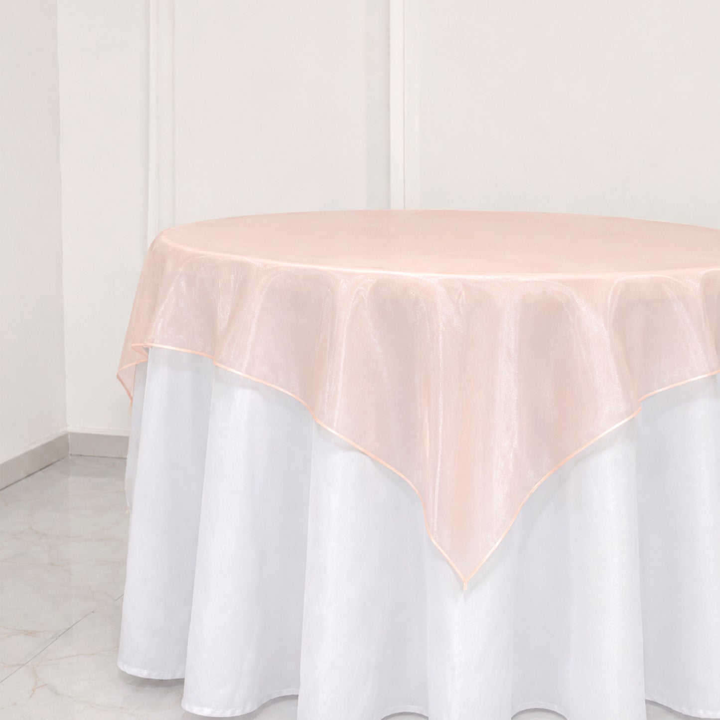 10 Pack Blush Organza Table Overlay 72"x72" - Sheer Table Topper