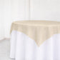 Beige sheer table overlay on a white table.