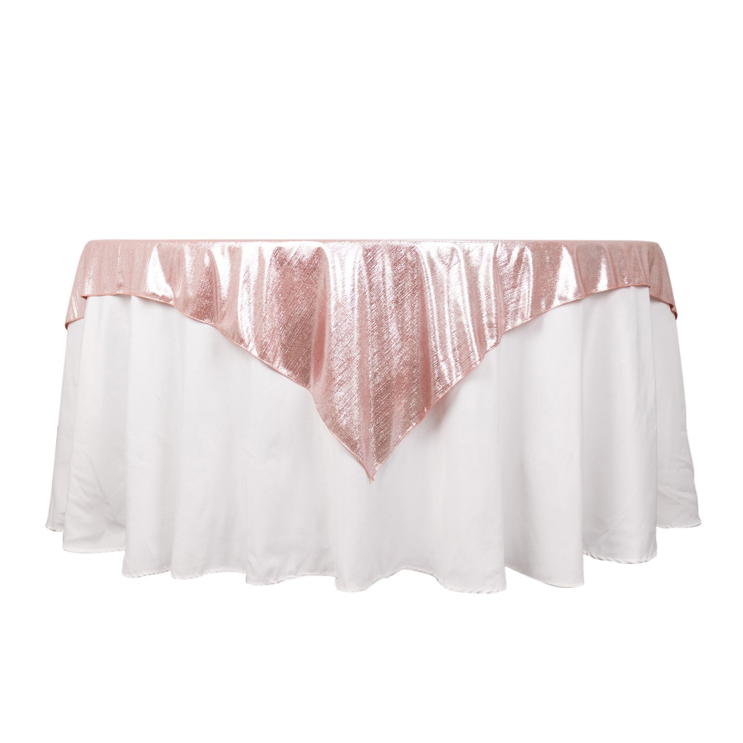 Rose gold shimmer sequin table overlay for elegant decor.