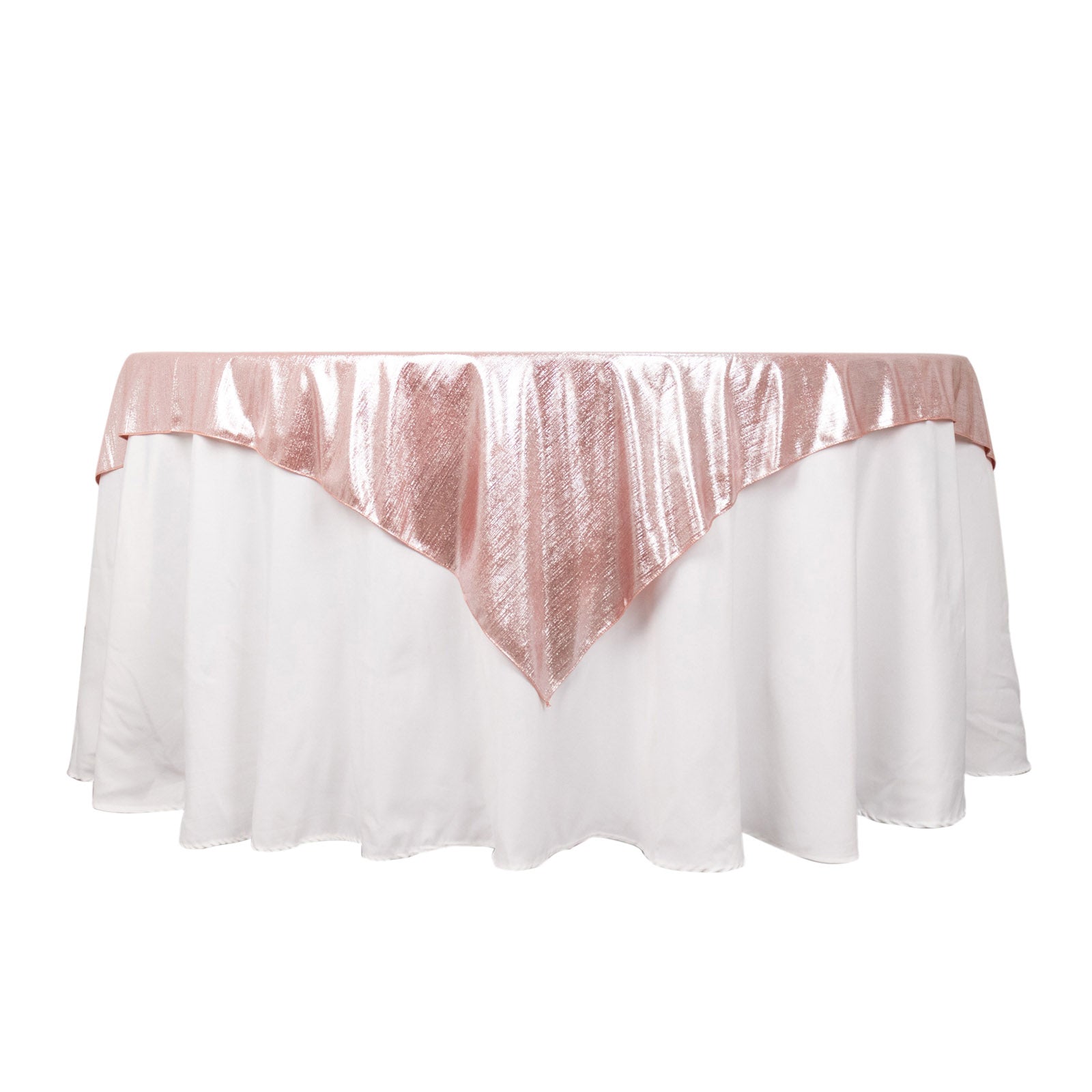 Rose gold shimmer sequin table overlay for elegant decor.