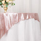 Rose gold sequin table overlay on a white table.