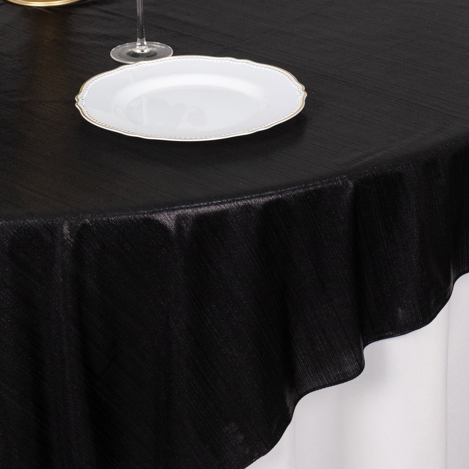 Black shimmer sequin dots table overlay, wrinkle-free and sparkling.