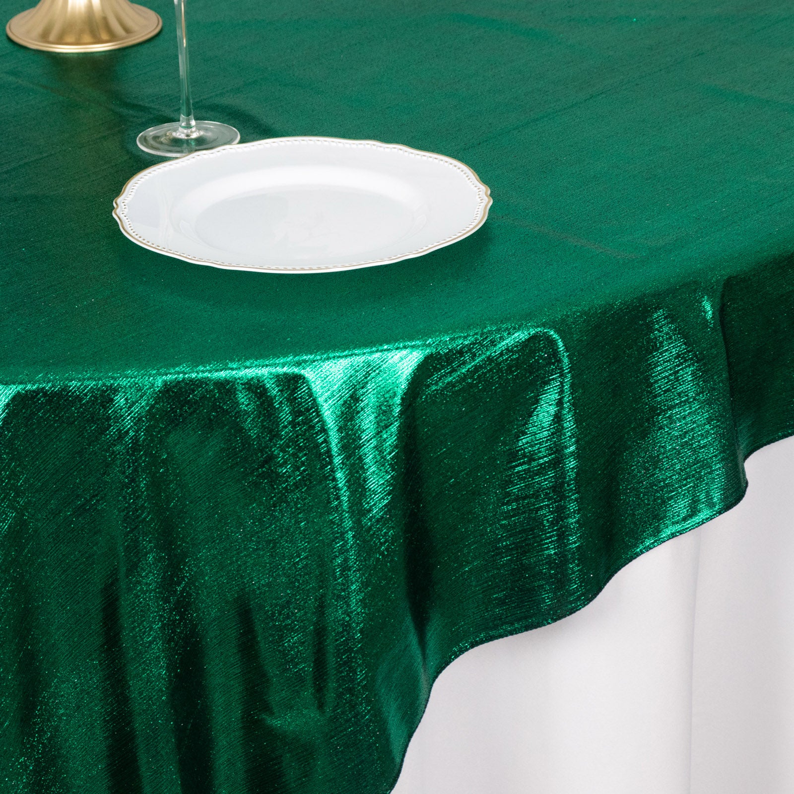 Hunter Emerald Green Shimmer Sequin Dots Table Overlay