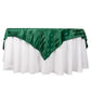 72"x72" Hunter Emerald Green Satin Stripe Table Overlay on a white table.
