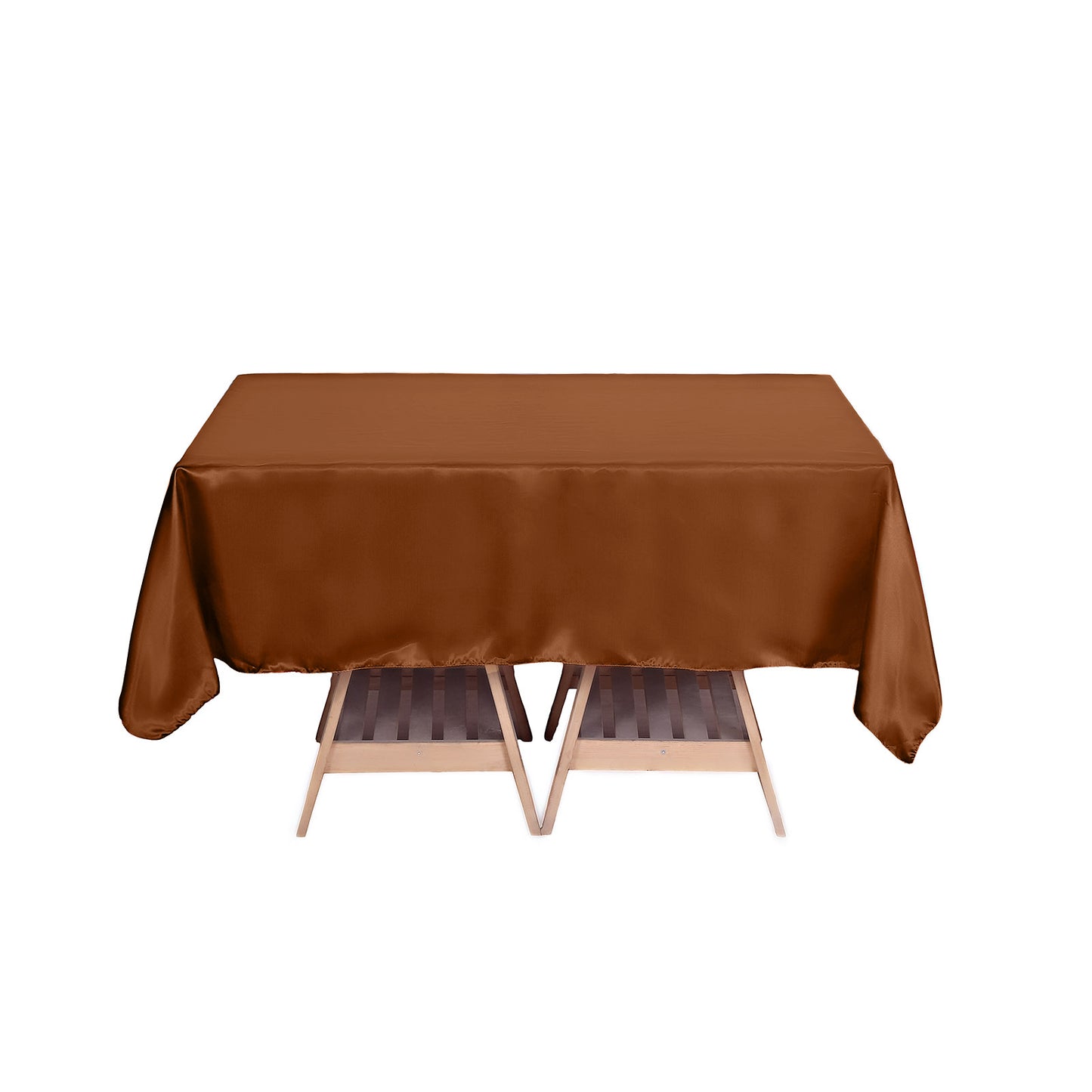 72"x72" Cinnamon Brown Satin Square Table Overlay, Elegant Table Topper