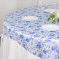 White Blue French Toile Floral Satin Table Overlay, Square Tablecloth Topper - 72"x72"