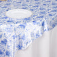 White Blue French Toile Floral Satin Table Overlay, Square Tablecloth Topper - 72"x72"