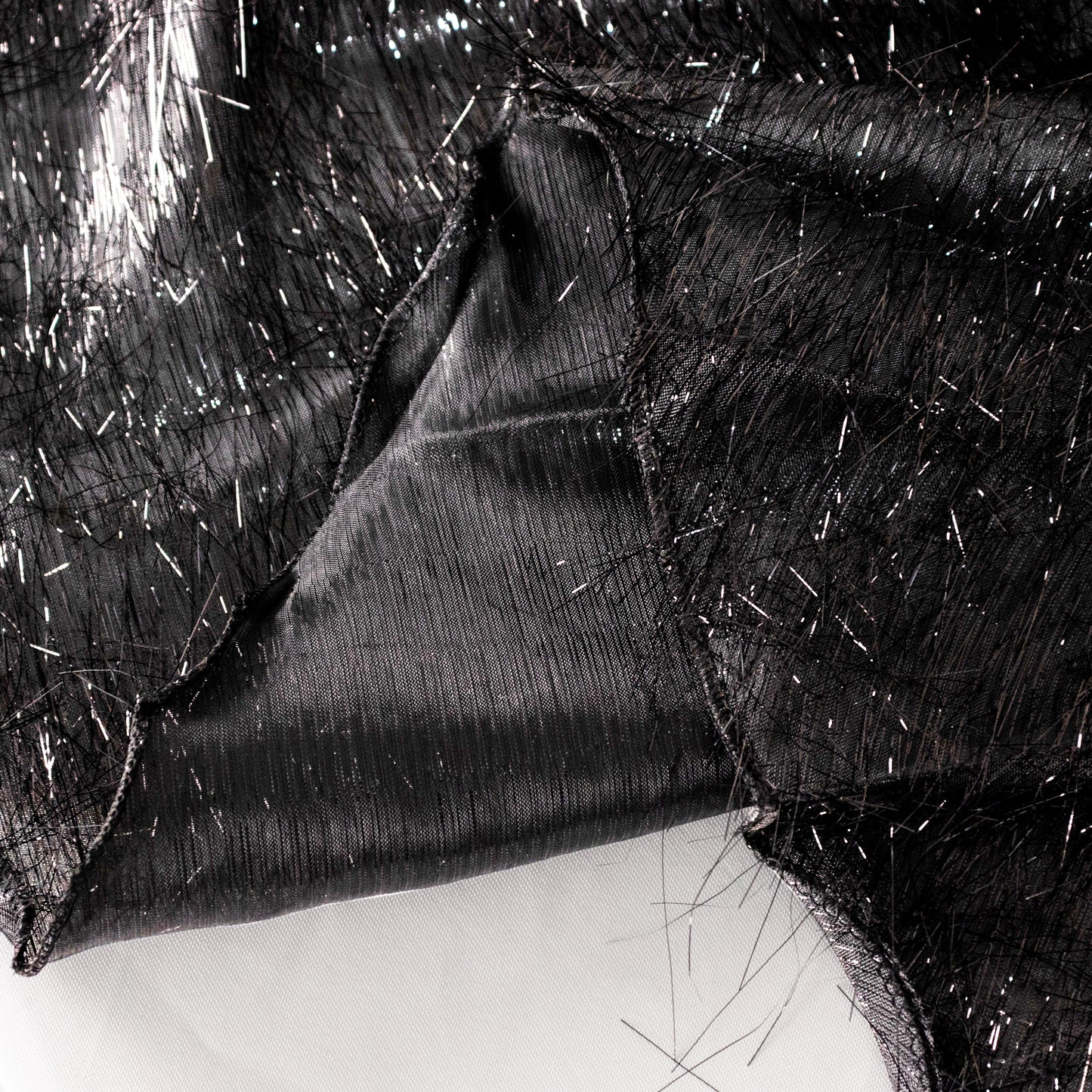 72" Black Metallic Fringe Shag Tinsel Square Polyester Table Overlay