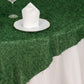 Green fringe shag square polyester table overlay.