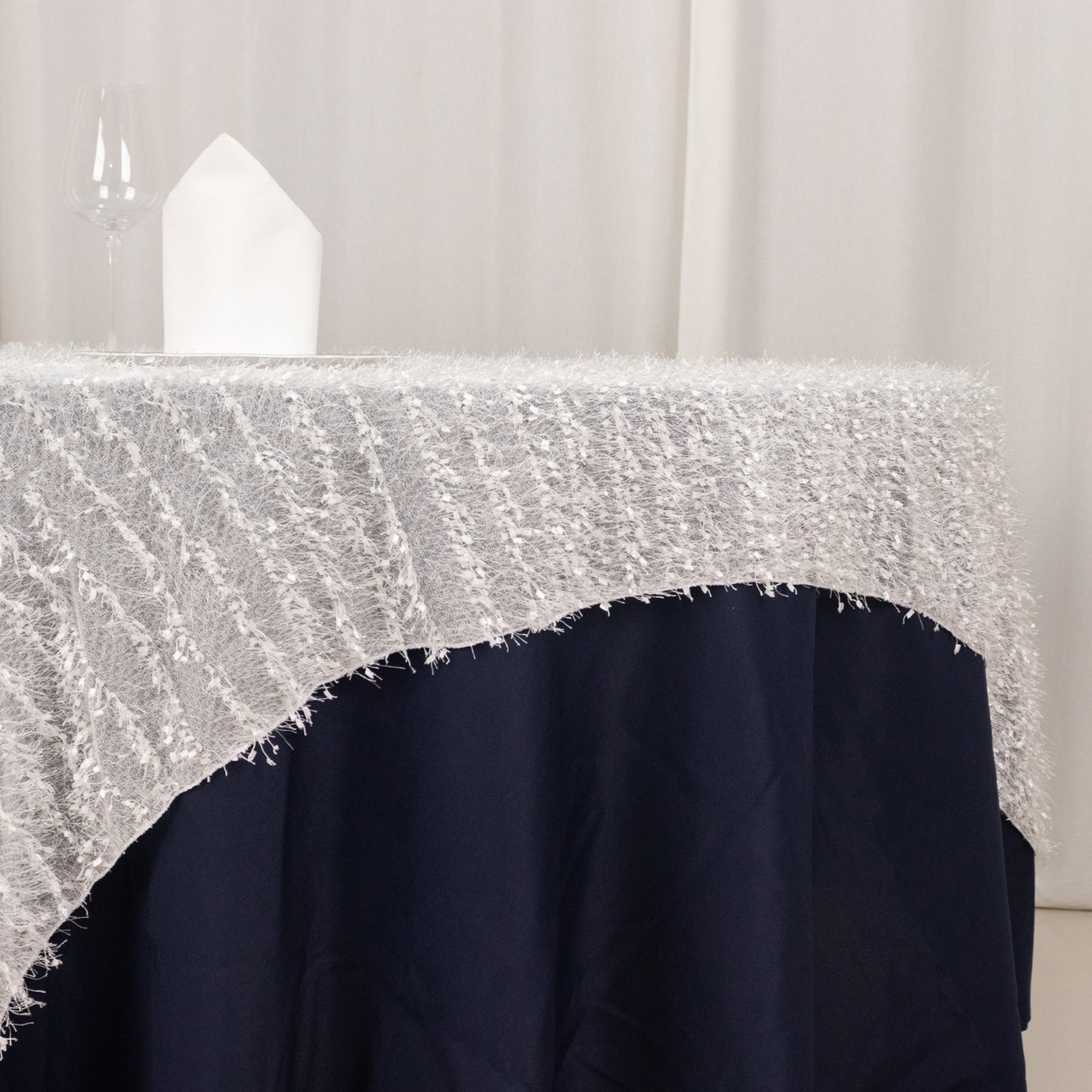 72"x72" White Fringe Shag Square Polyester Table Overlay