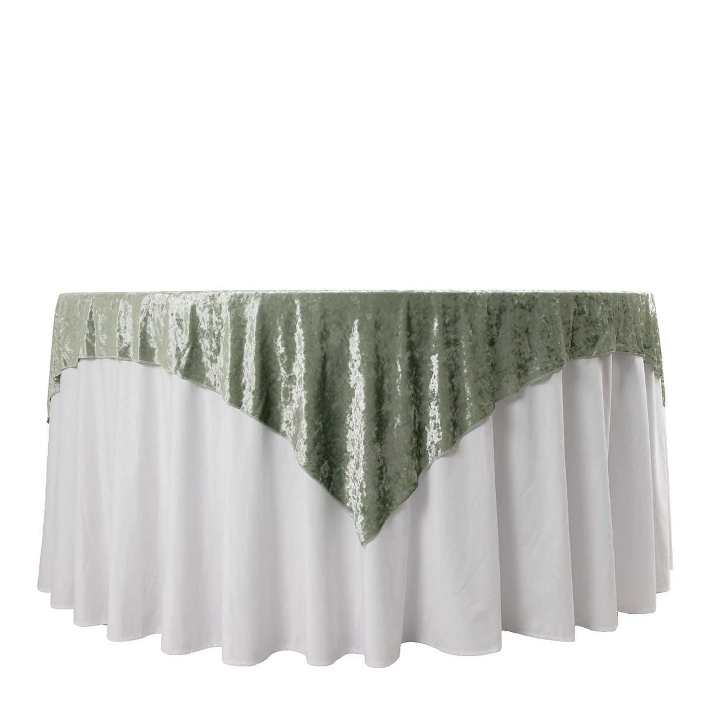 72"x72" Sage Green Premium Crushed Velvet Table Overlay, Square Tablecloth Topper