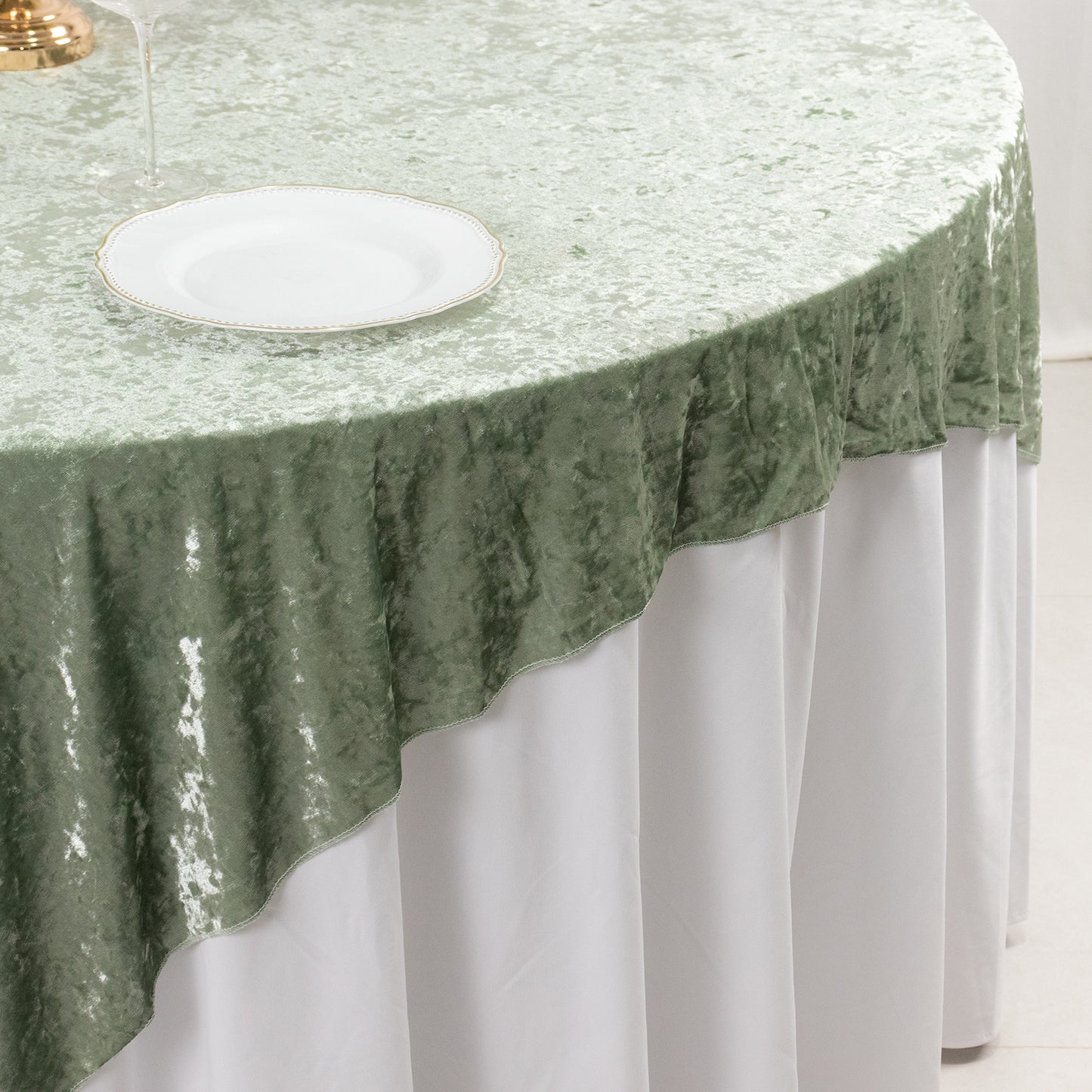 72"x72" Sage Green Premium Crushed Velvet Table Overlay, Square Tablecloth Topper