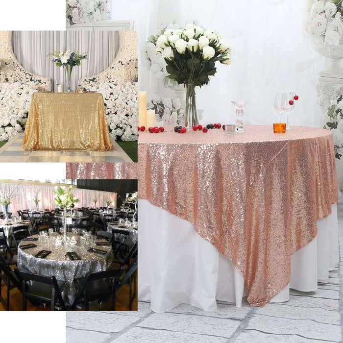 90"x90" Black Premium Sequin Square Table Overlay, Sparkly Table Overlay