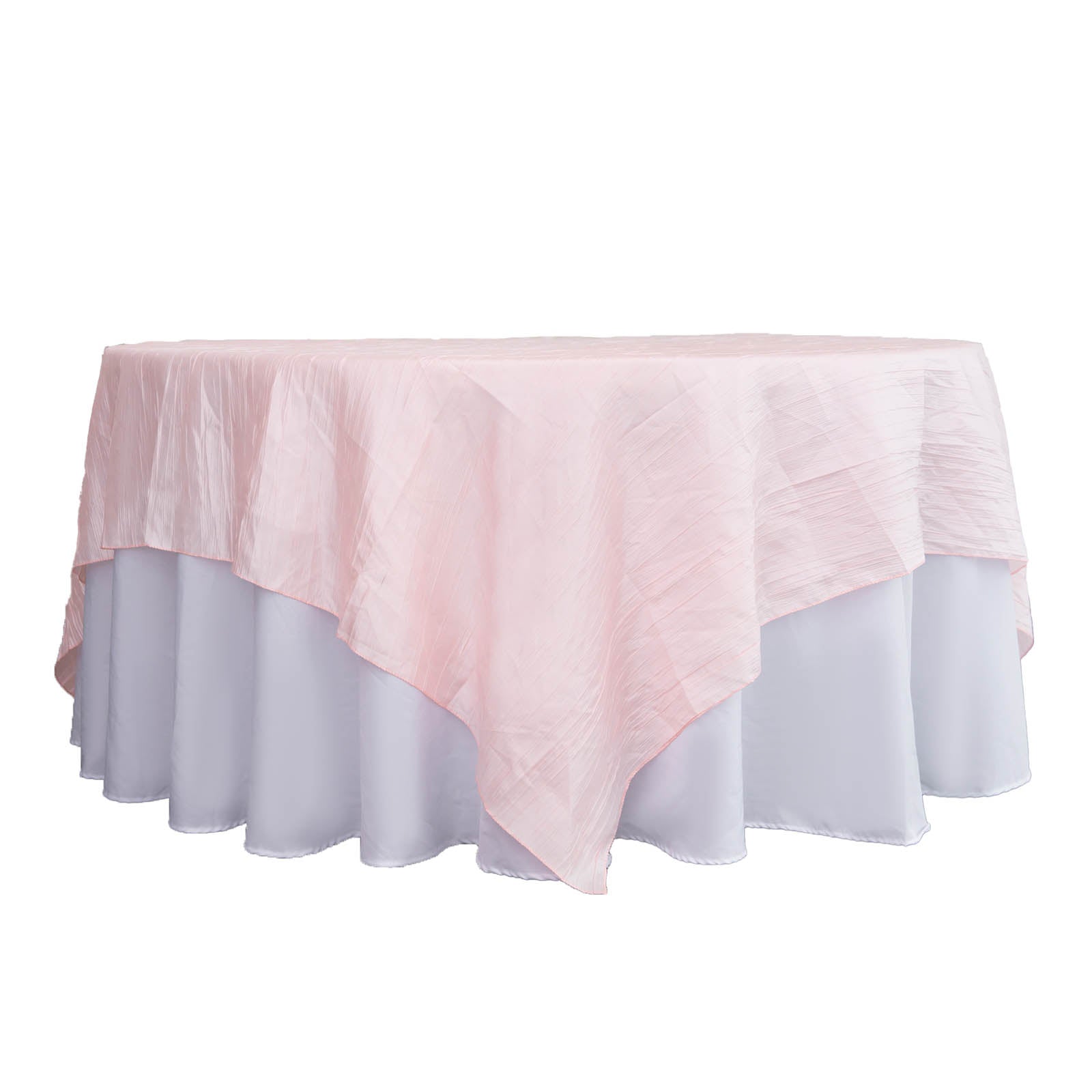 Blush Rose Gold Square Table Overlay 90 Inch By 90 Inch Accordion Crinkle Taffeta