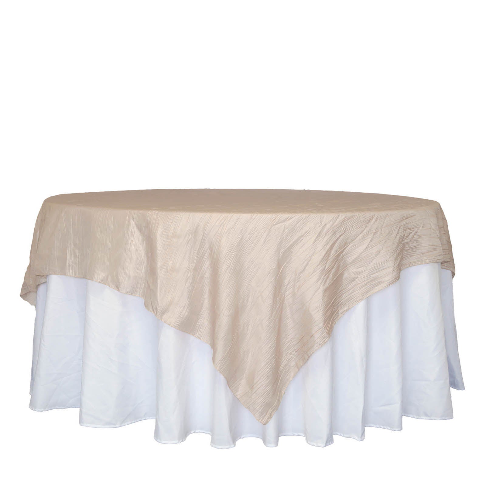 Beige Table Overlay 90 Inch In Accordion Crinkle Taffeta