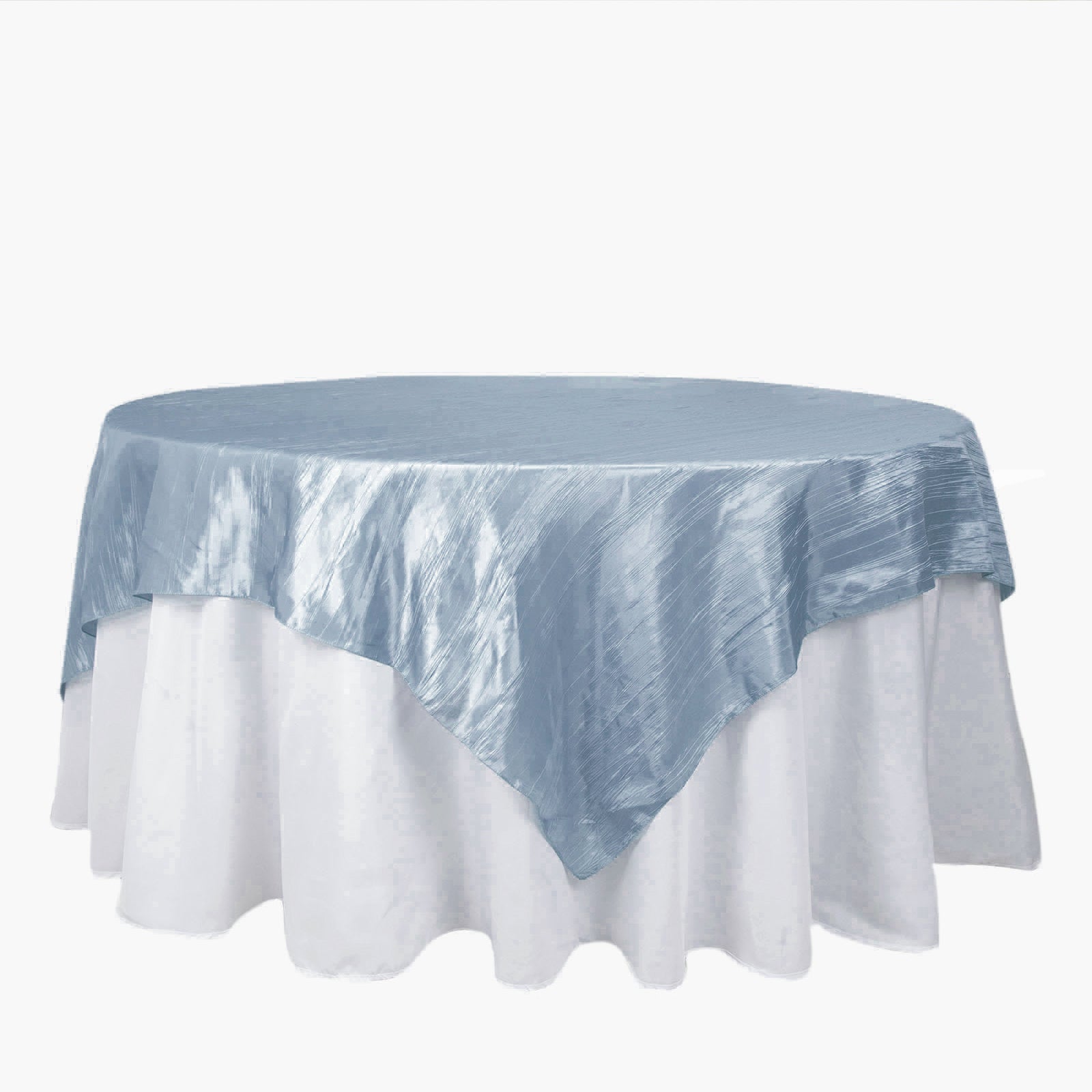 Accordion Crinkle Taffeta Table Overlay 90 Inch x 90 Inch Dusty Blue