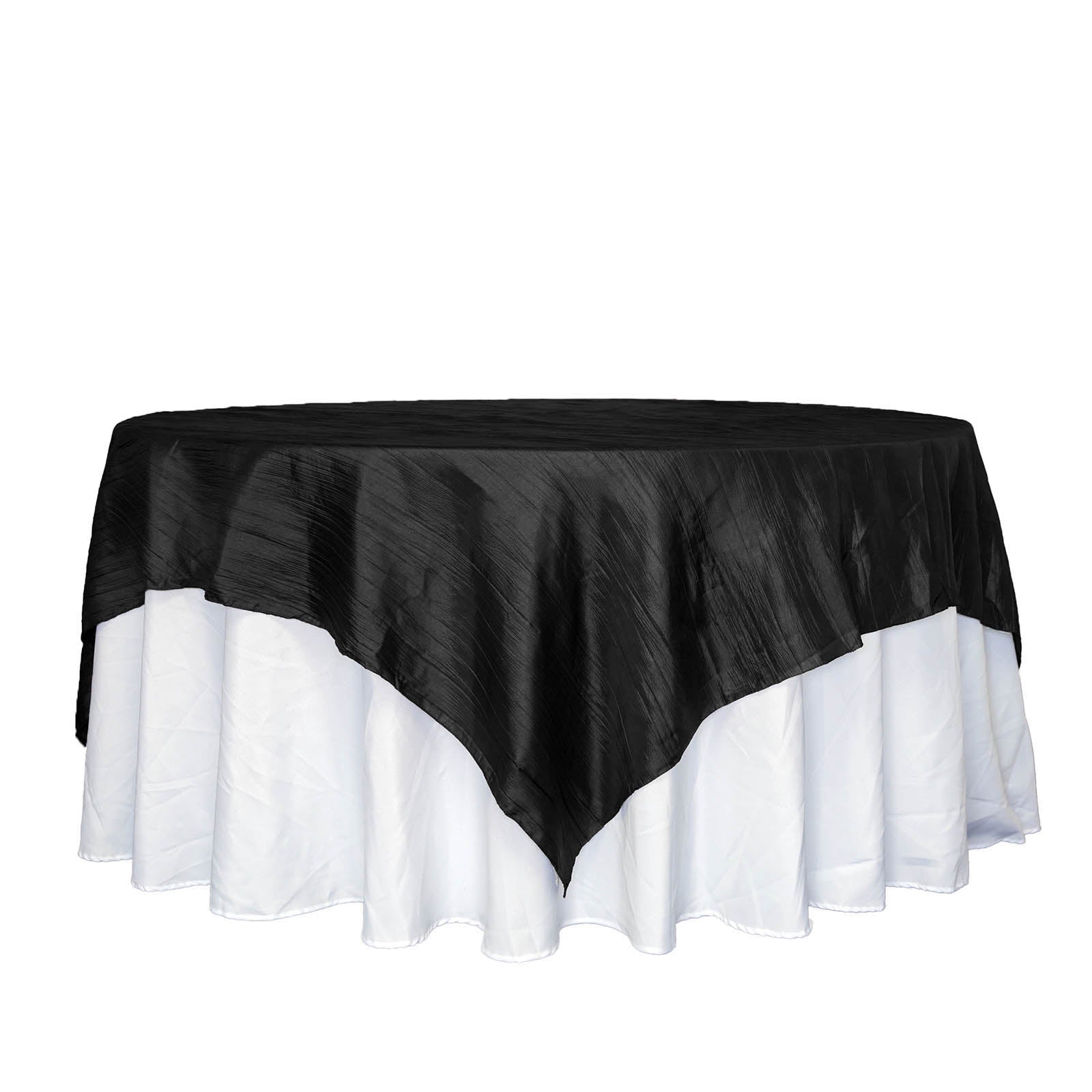 90 Inch Black Table Overlay In Accordion Crinkle Taffeta