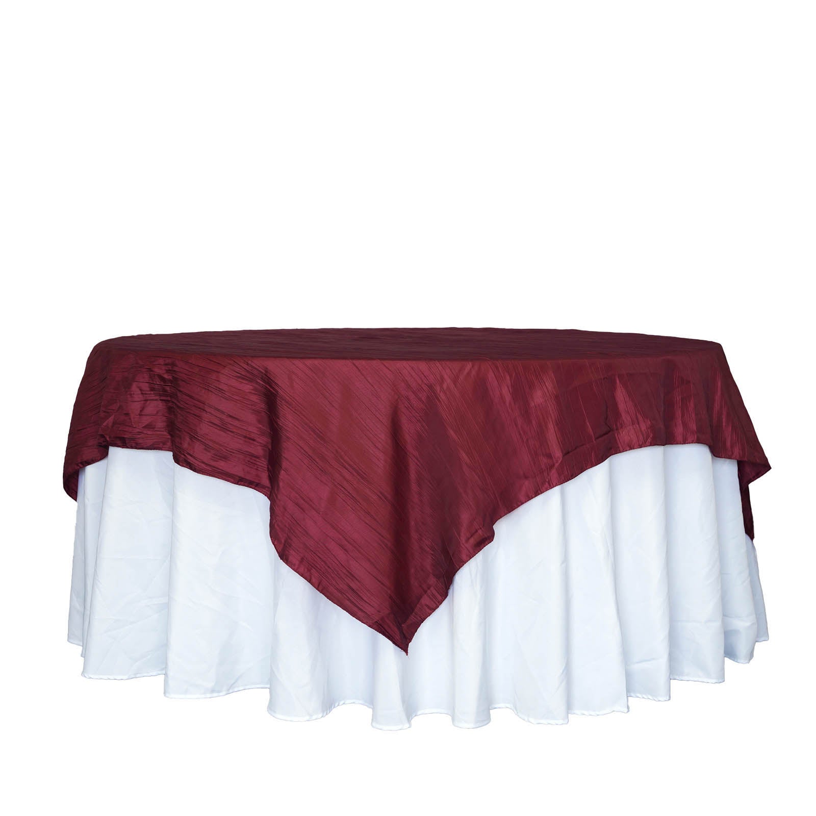 90 Inch Burgundy Table Overlay In Accordion Crinkle Taffeta