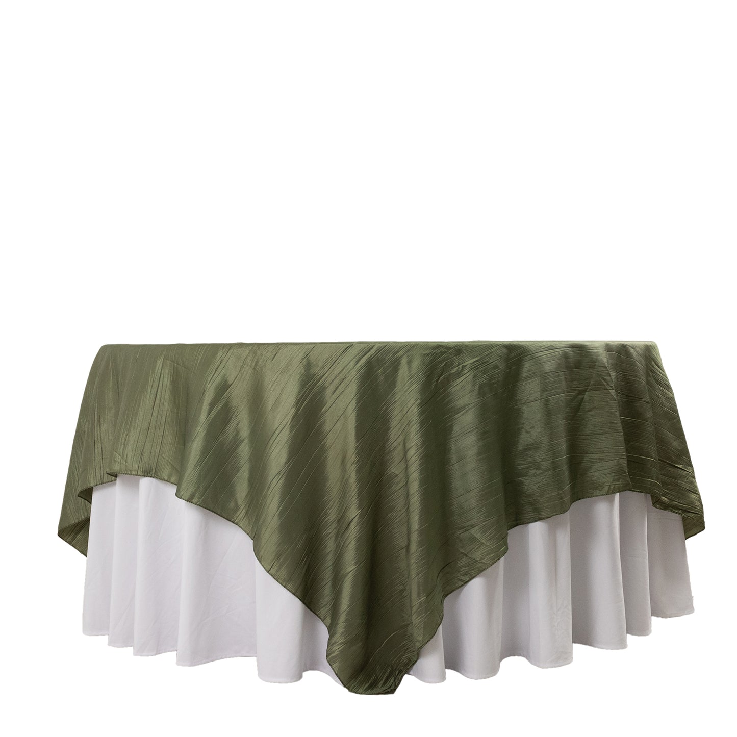 90"x90" Dusty Sage Green Accordion Crinkle Taffeta Square Table Overlay