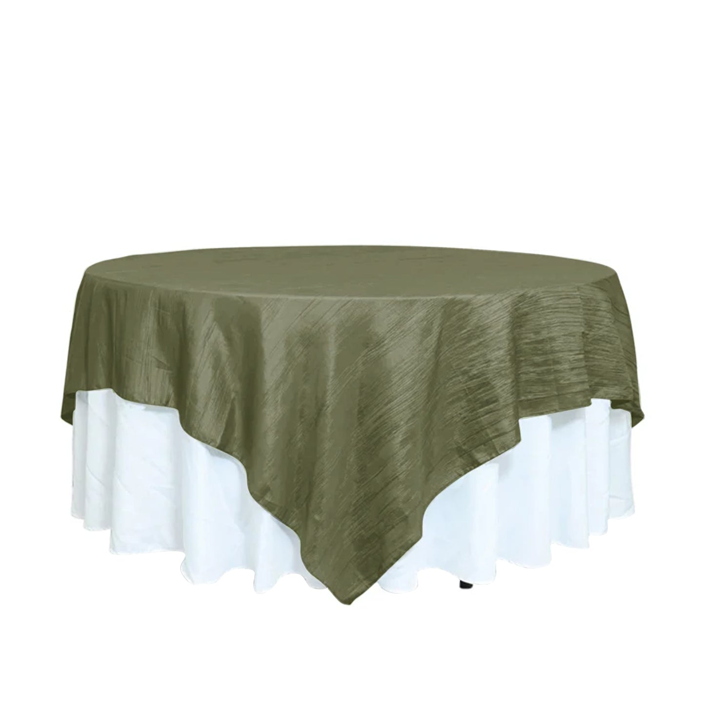 90"x90" Dusty Sage Green Accordion Crinkle Taffeta Square Table Overlay