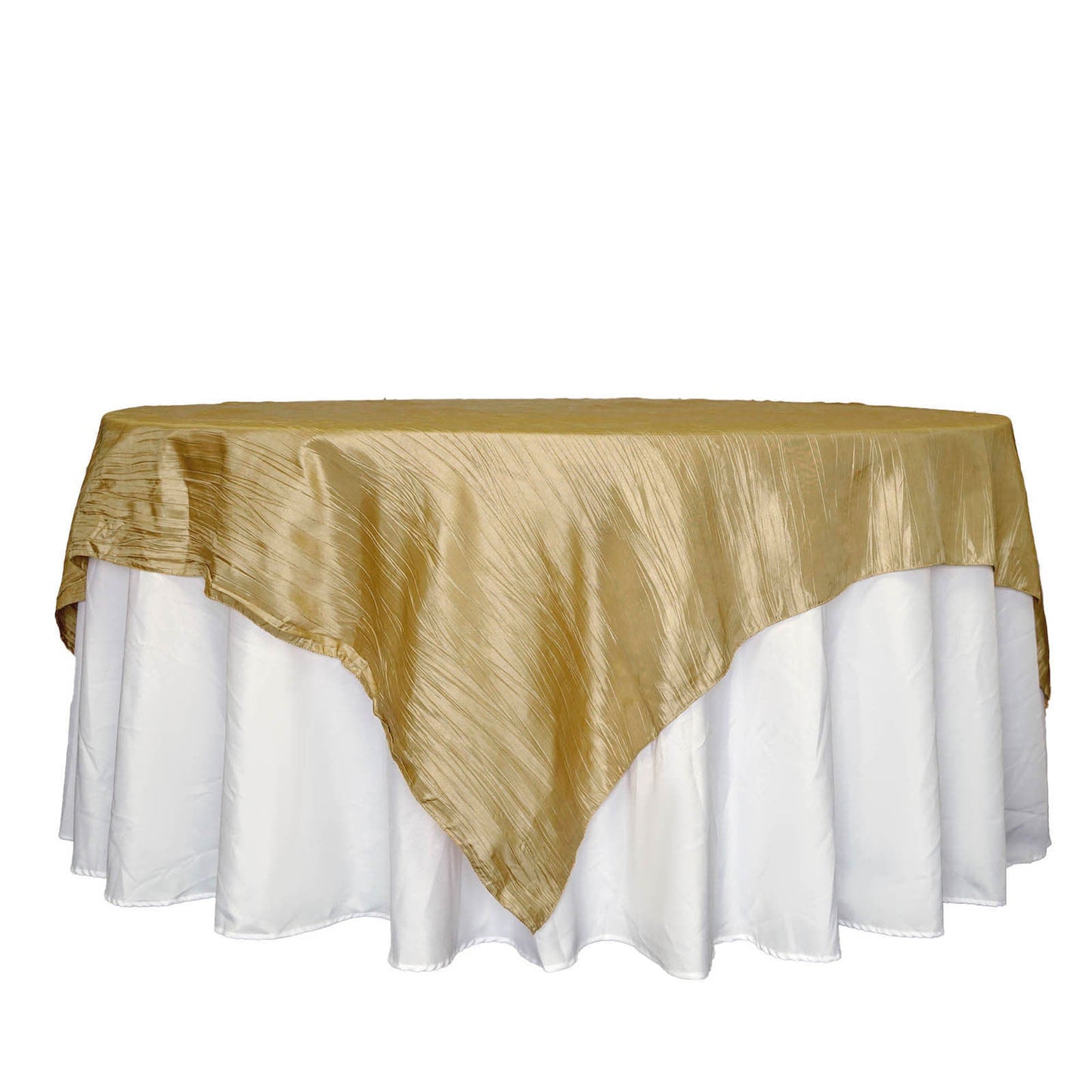 90 Inch Gold Accordion Crinkle Taffeta Table Overlay