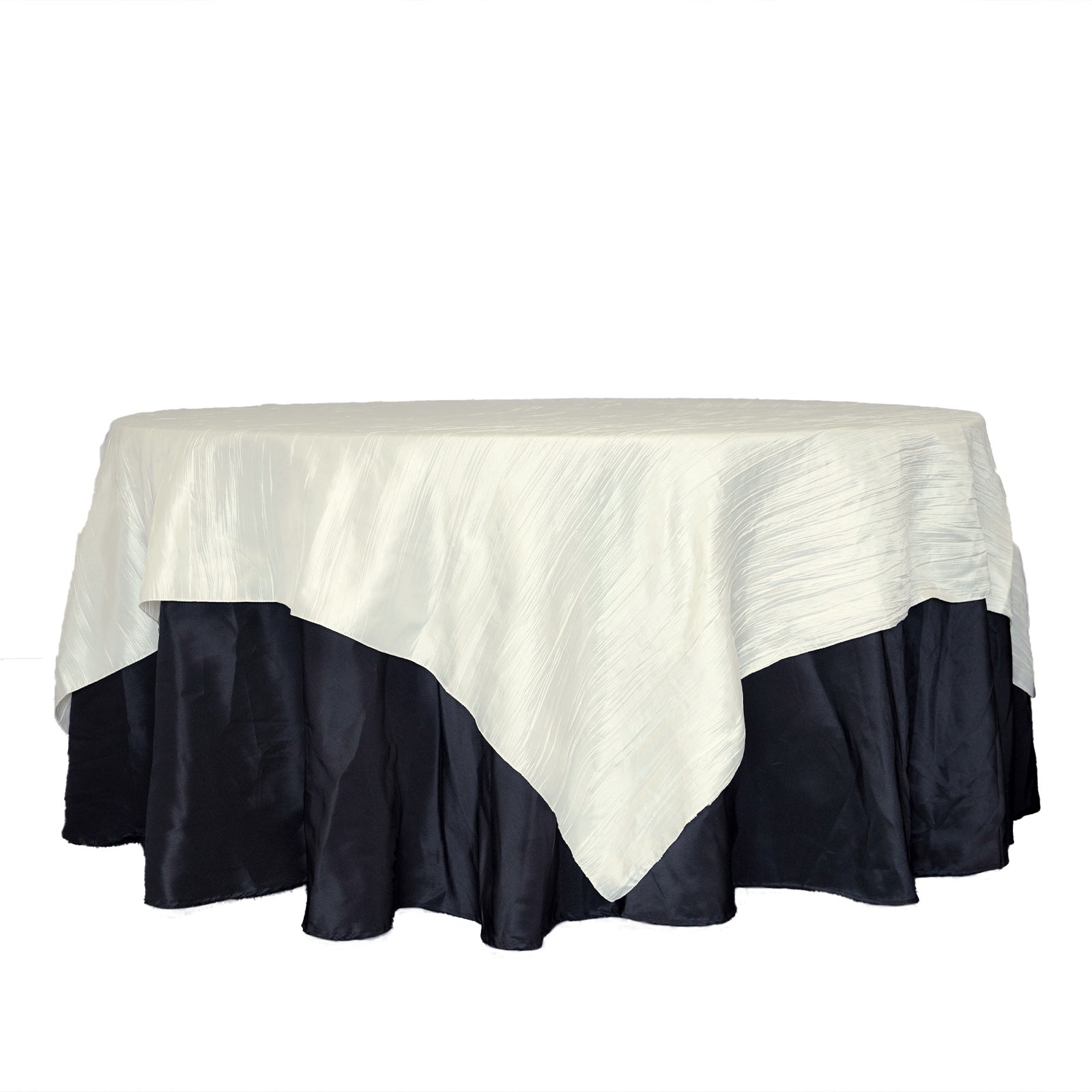 Table Overlay In Ivory 90 Inch x 90 Inch Accordion Crinkle Taffeta