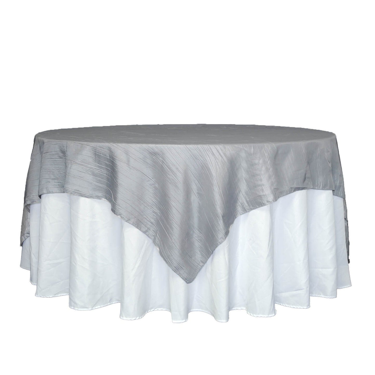 Accordion Crinkle Taffeta Table Overlay 90 Inch x 90 Inch In Silver 