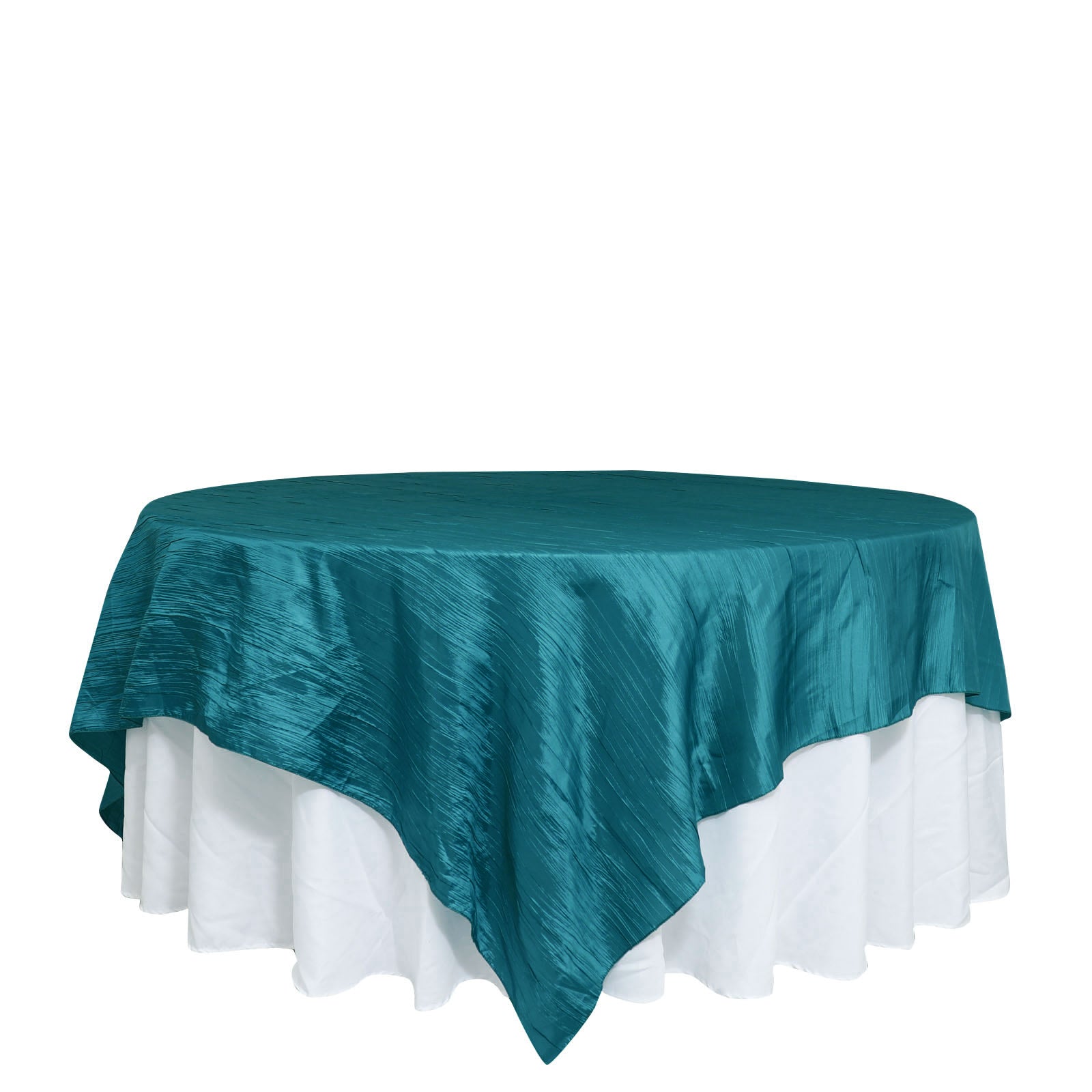 90 Inch x 90 Inch Peacock Teal Accordion Crinkle Taffeta Table Overlay 