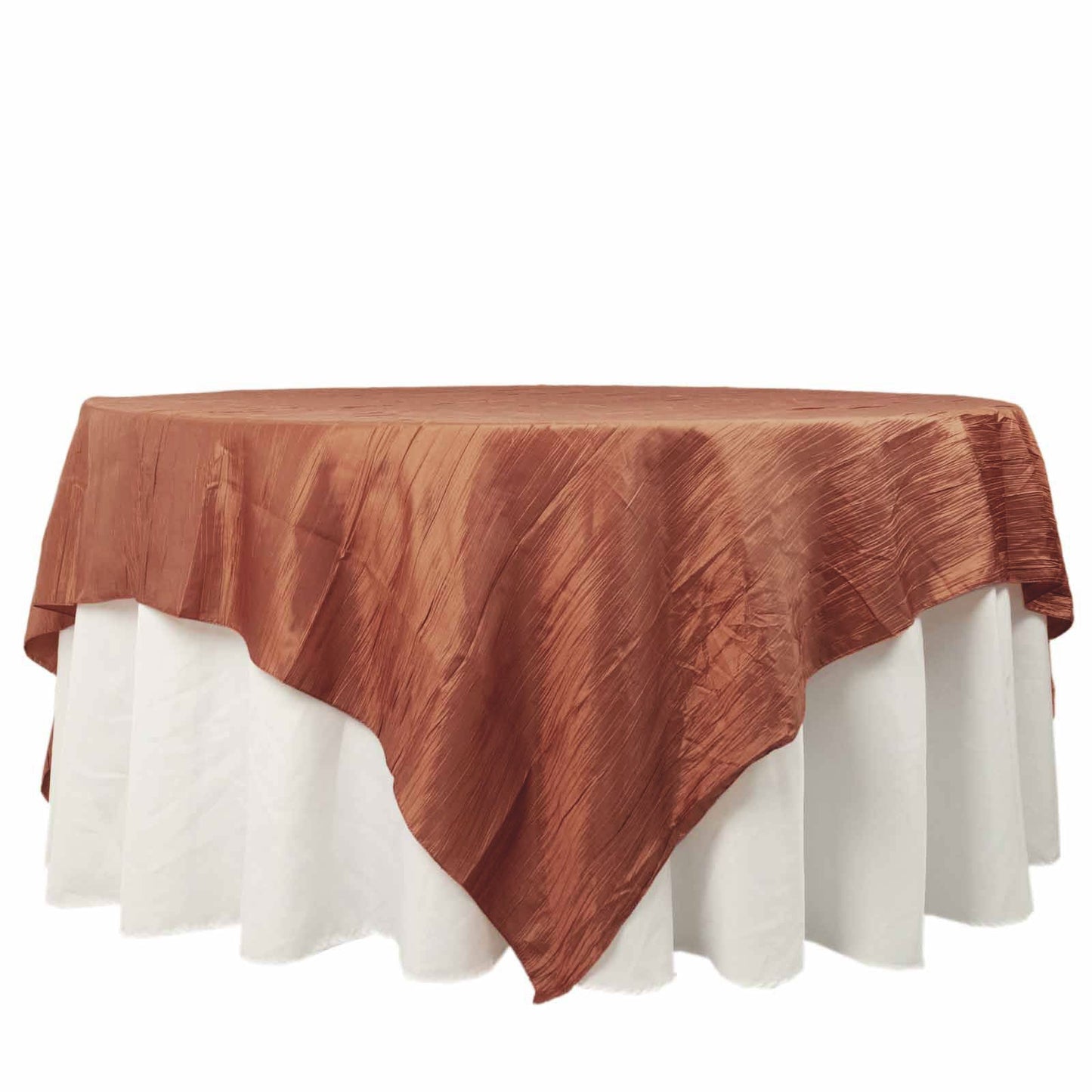 90x90inch Terracotta Accordion Crinkle Taffeta Square Table Overlay