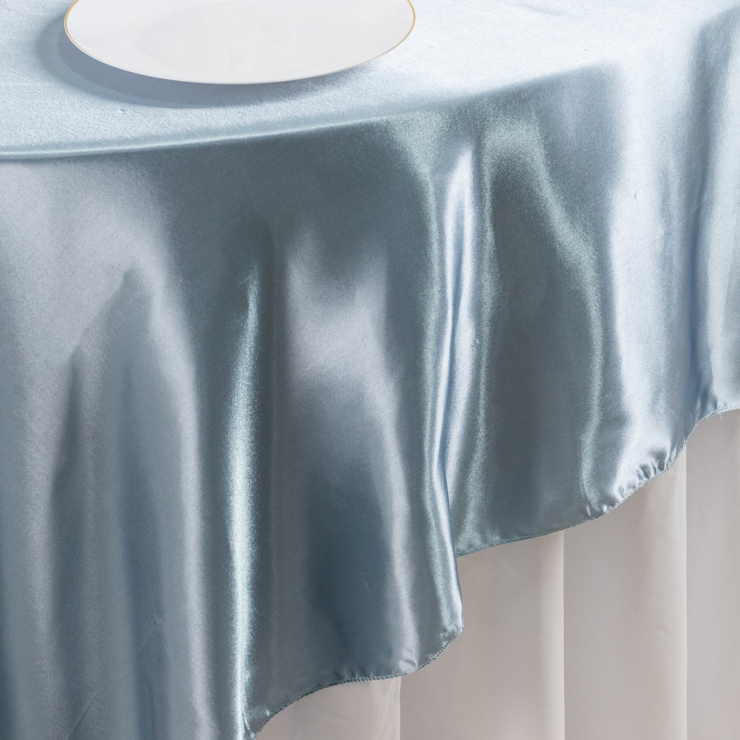 90" Dusty Blue Satin Overlay Square Table Overlay