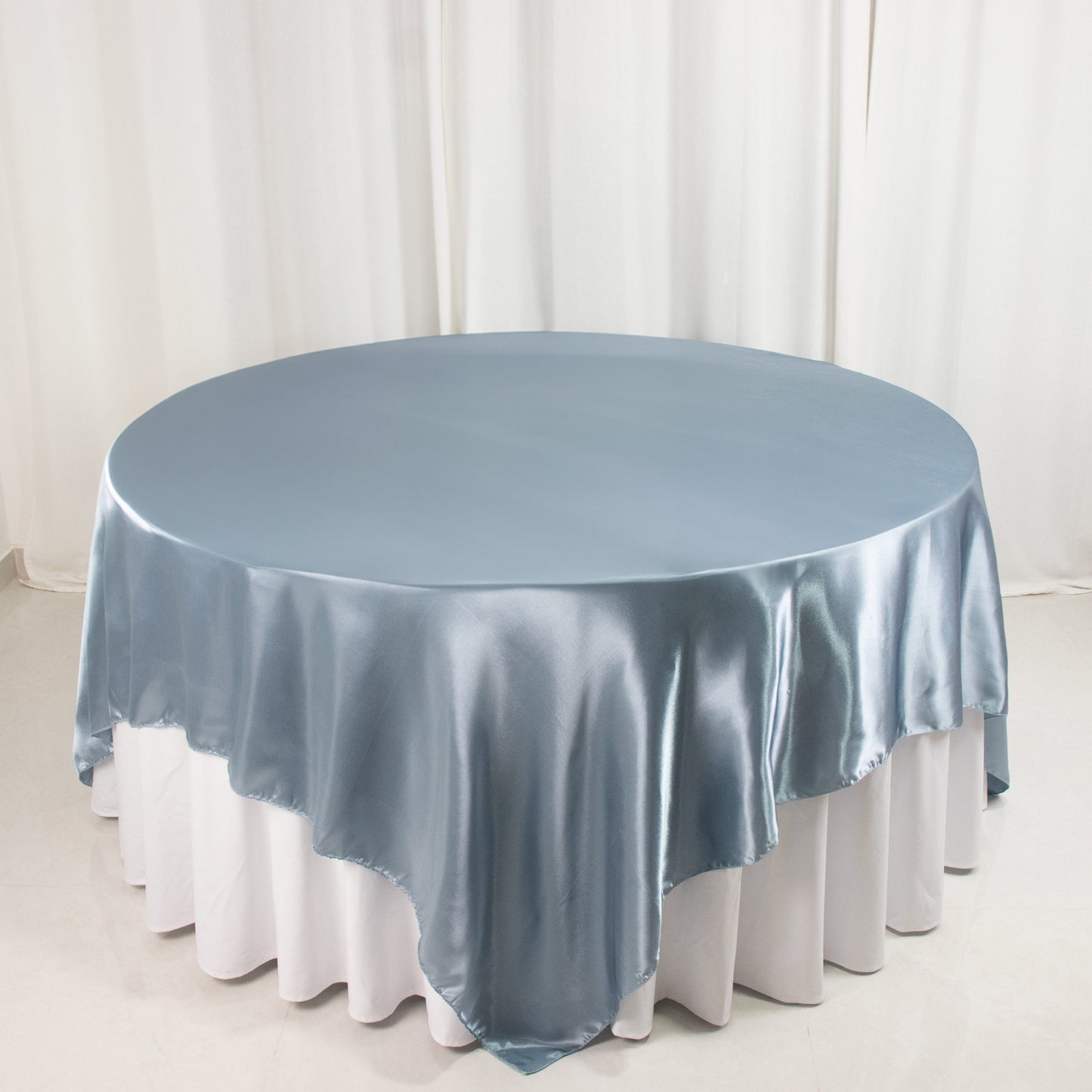 90" Dusty Blue Satin Overlay Square Table Overlay