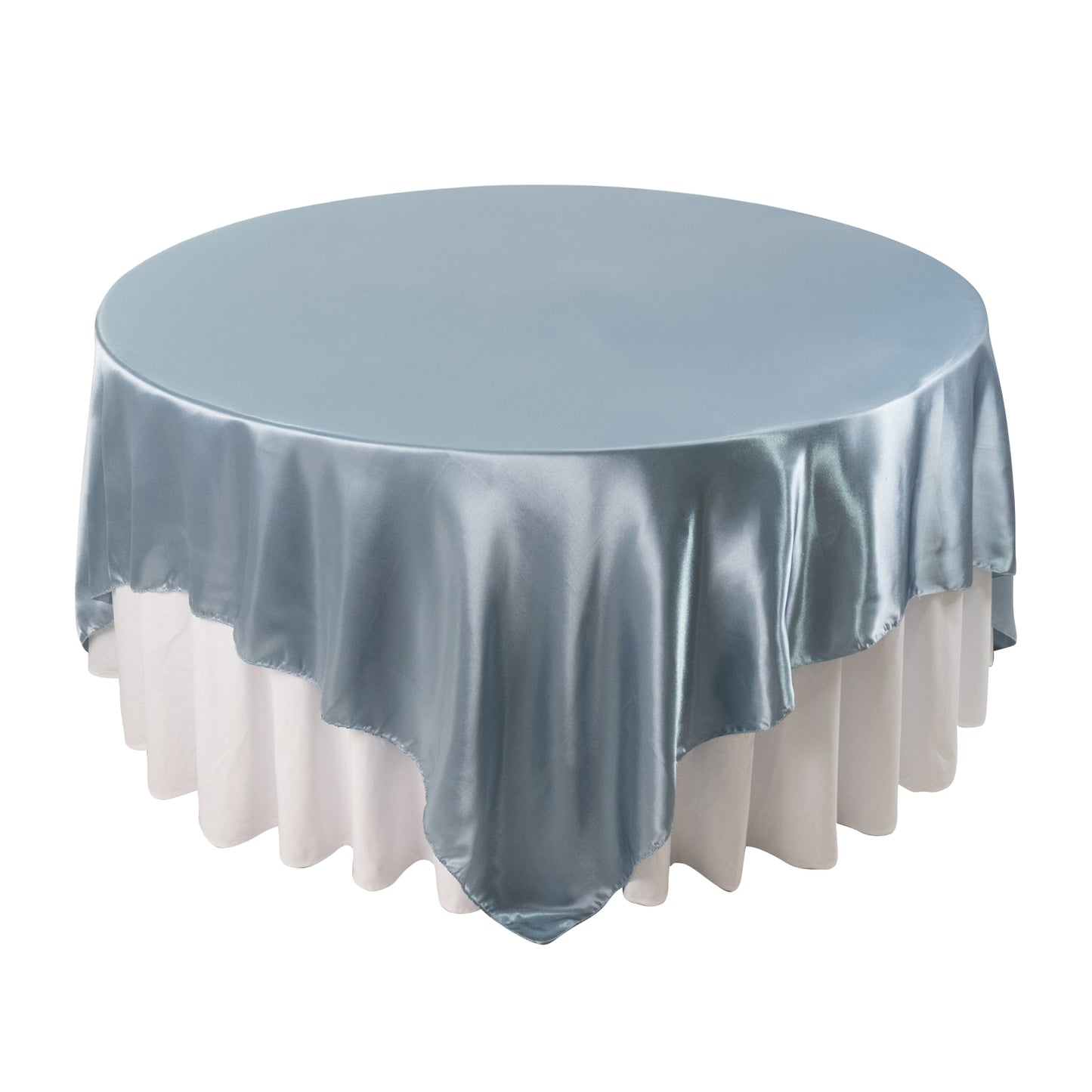 90" Dusty Blue Satin Overlay Square Table Overlay