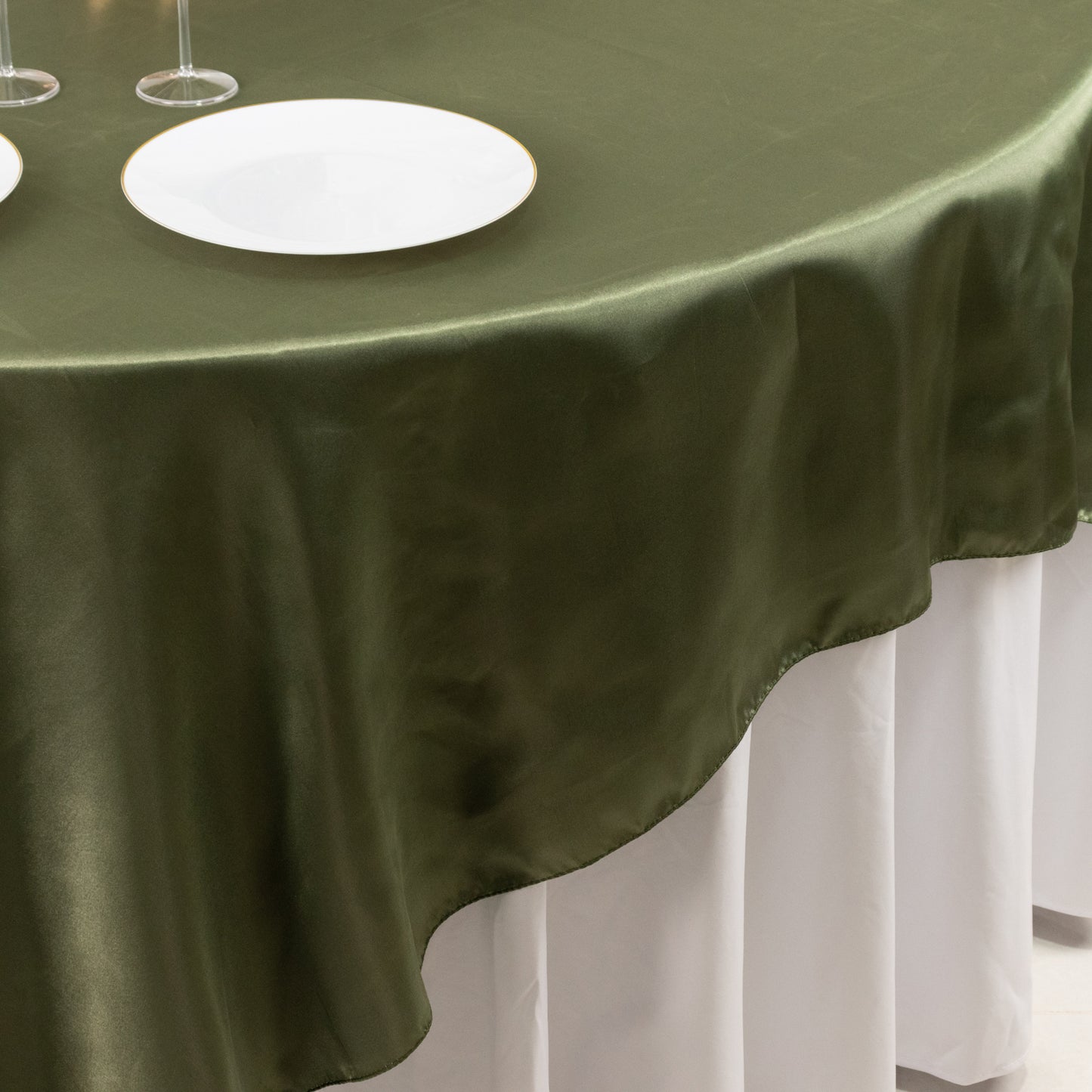 90" Dusty Sage Green Satin Overlay Square Table Overlay