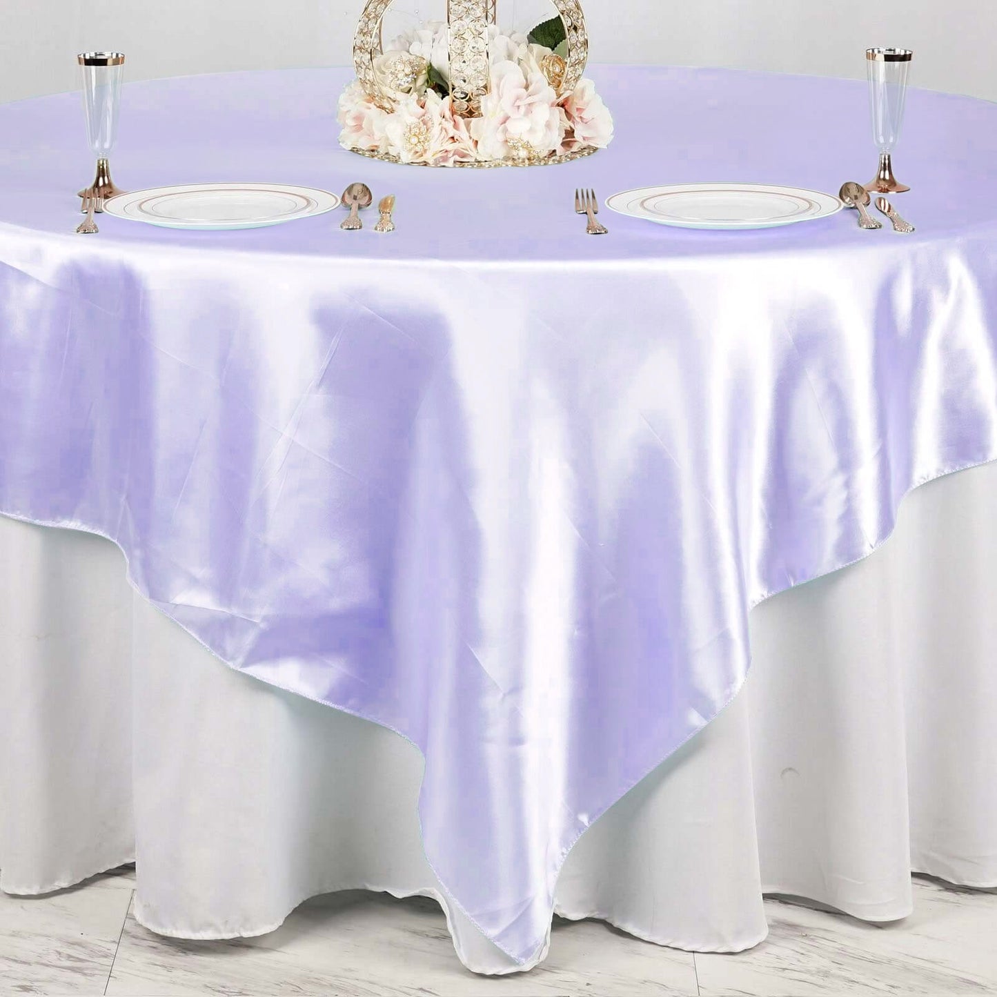 90 Inch x 90 Inch Square Lavender  Satin Tablecloth Overlay