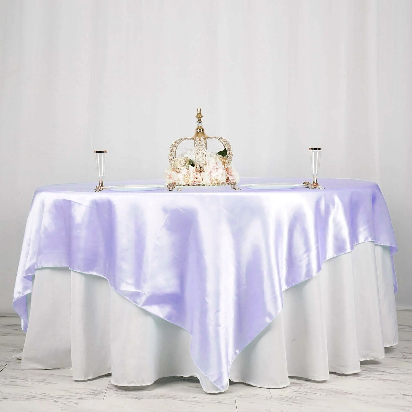 Lavender Satin Square Tablecloth Overlay 90 Inch x 90 Inch