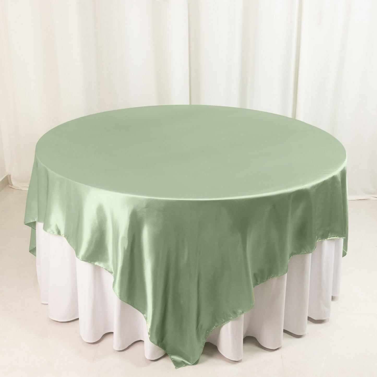 90" Sage Green Satin Overlay Square Table Overlay