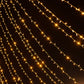 Warm white LED curtain string lights with 8 modes and memory controller.