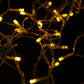 Warm white LED curtain string lights with 8 modes and memory controller.