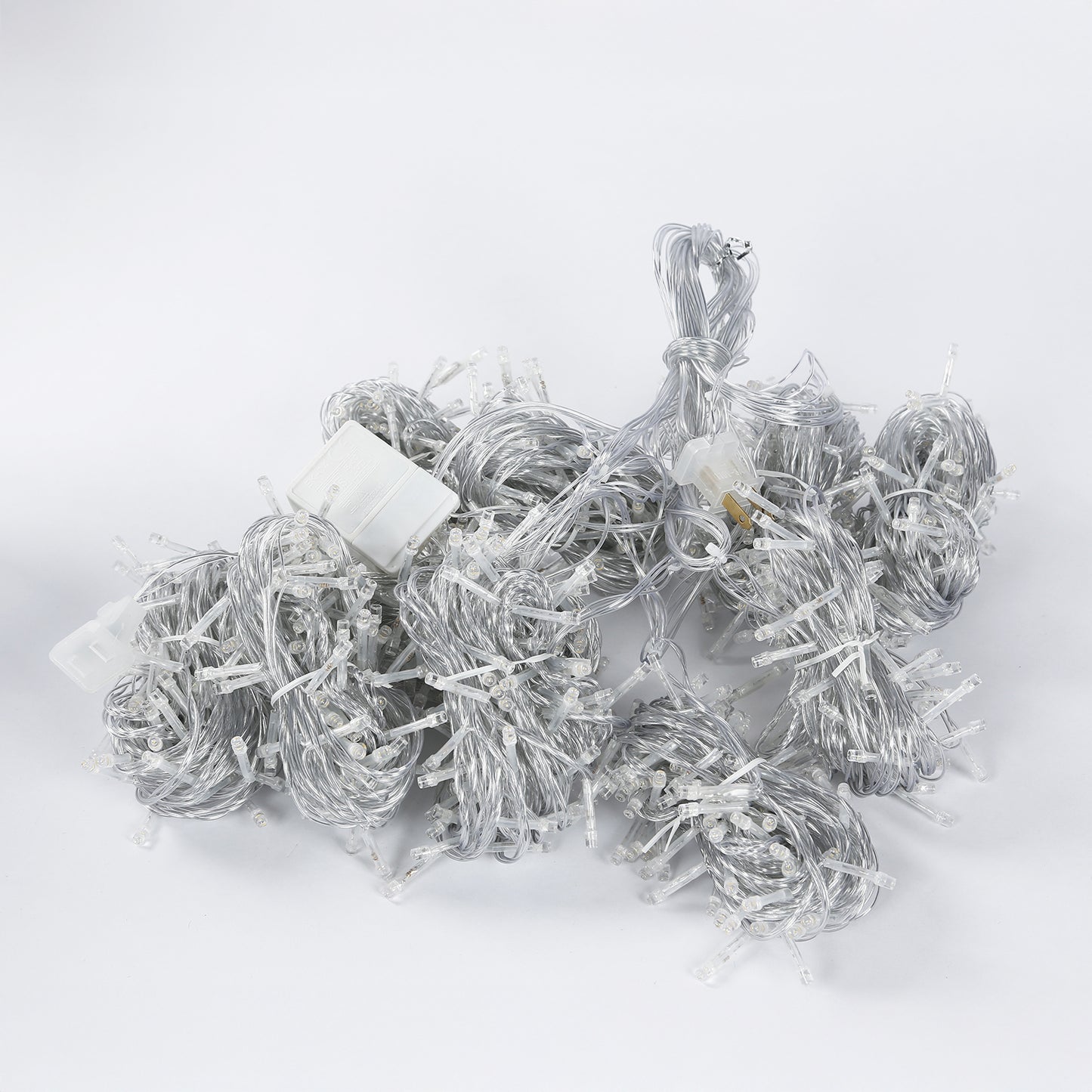 Warm white LED string lights, 10ftx30ft, waterproof for indoor/outdoor use.