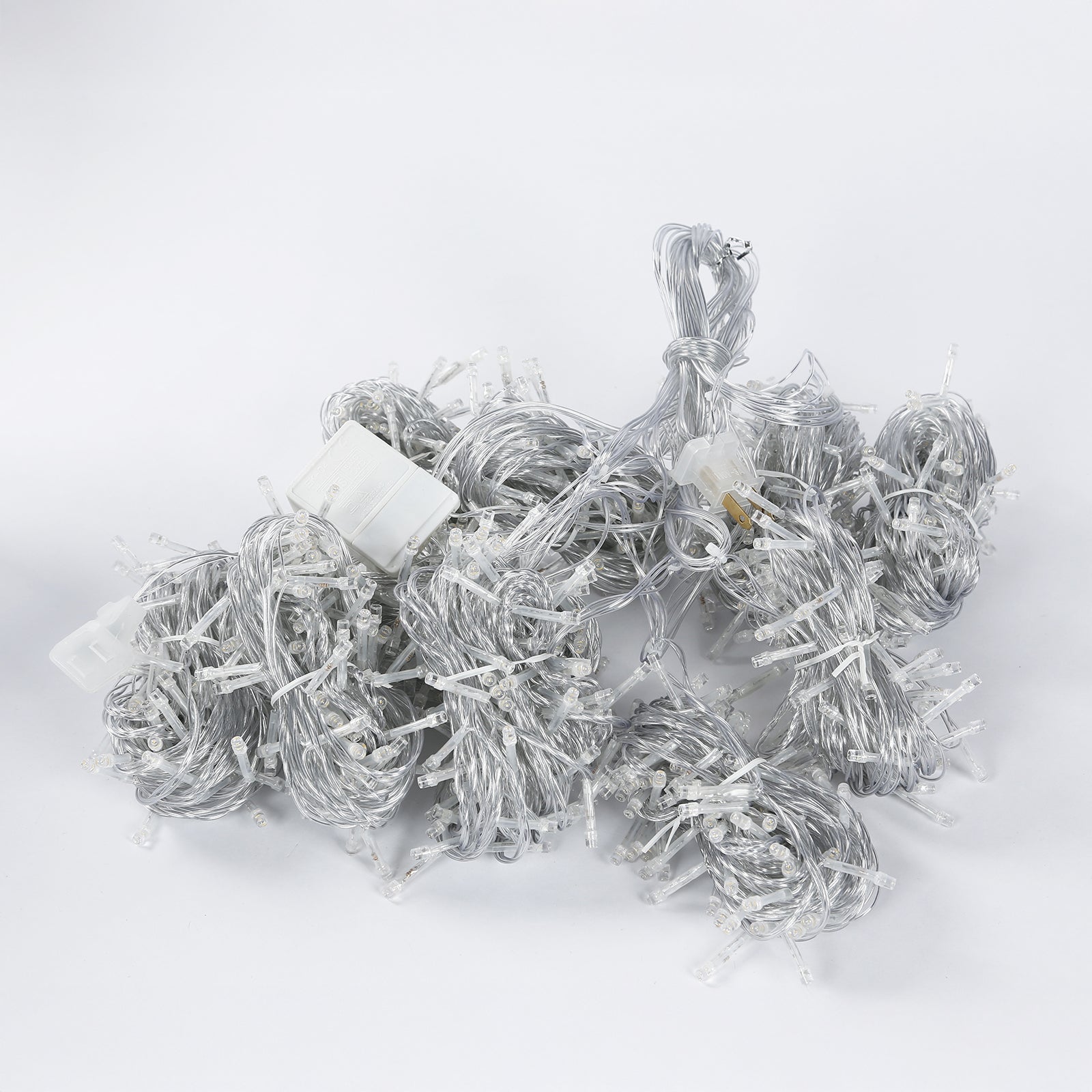 Warm white LED string lights, 10ftx30ft, waterproof for indoor/outdoor use.