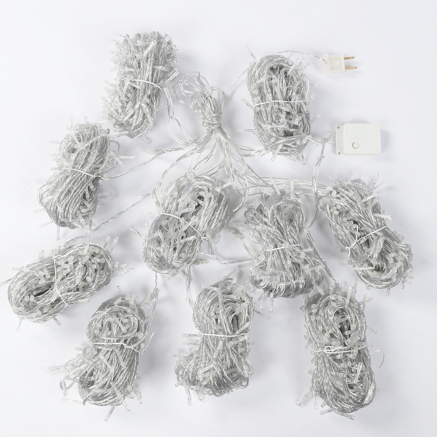 Warm white LED curtain fairy lights, 10ft x 50ft, 1500 count, indoor/outdoor use.