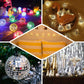 Silver disco mirror ball string lights with warm white LEDs.