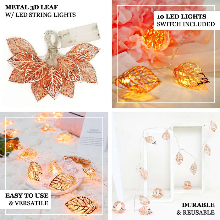 Rose gold leaves fairy string lights with warm white LEDs.