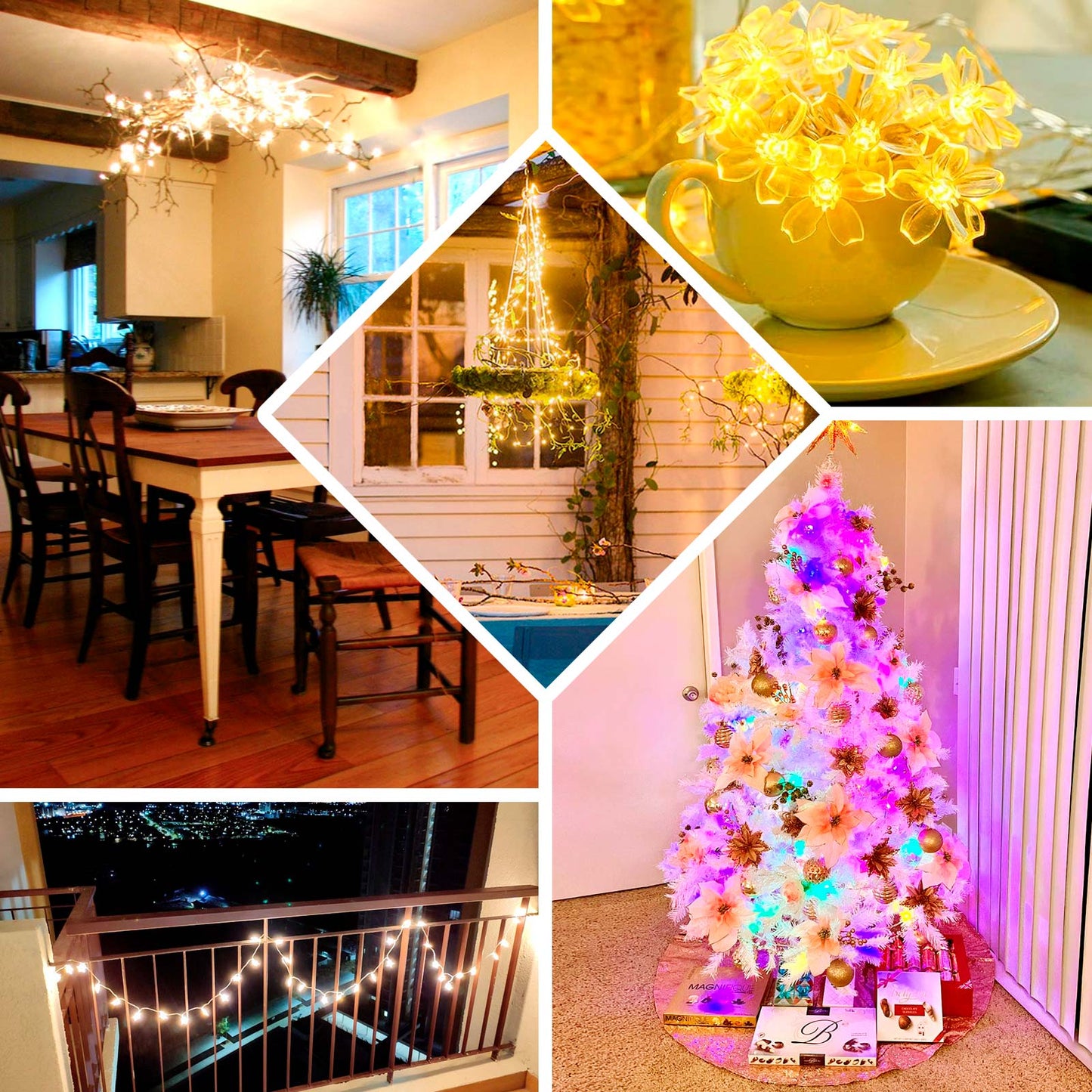 8.5ft Warm White Cherry Blossom Decorative LED Fairy String Lights, Battery-Operated Flower Party Lights
